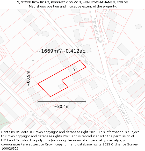 5, STOKE ROW ROAD, PEPPARD COMMON, HENLEY-ON-THAMES, RG9 5EJ: Plot and title map