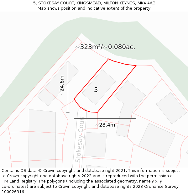 5, STOKESAY COURT, KINGSMEAD, MILTON KEYNES, MK4 4AB: Plot and title map