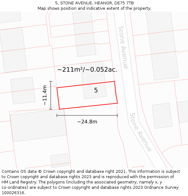 5, STONE AVENUE, HEANOR, DE75 7TB: Plot and title map