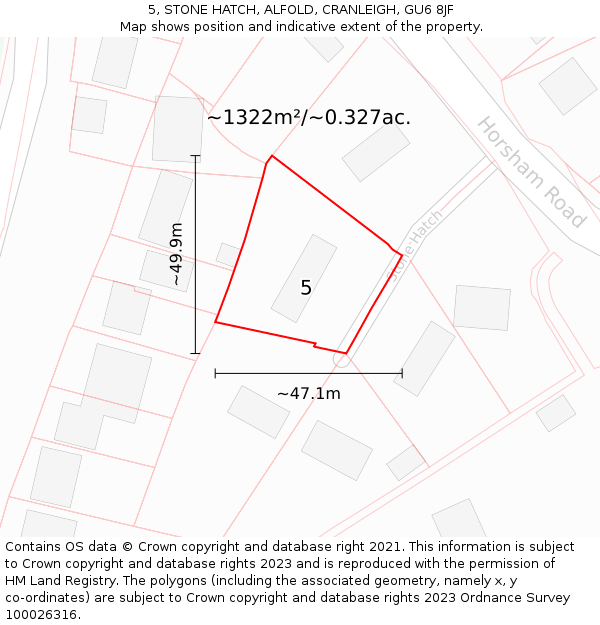 5, STONE HATCH, ALFOLD, CRANLEIGH, GU6 8JF: Plot and title map