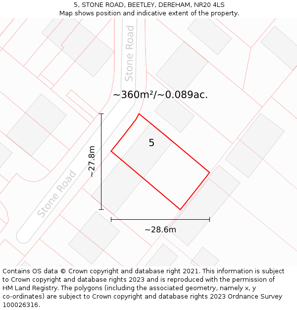 5, STONE ROAD, BEETLEY, DEREHAM, NR20 4LS: Plot and title map