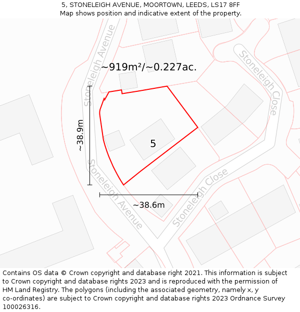 5, STONELEIGH AVENUE, MOORTOWN, LEEDS, LS17 8FF: Plot and title map