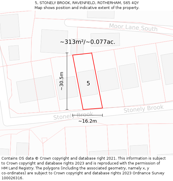 5, STONELY BROOK, RAVENFIELD, ROTHERHAM, S65 4QY: Plot and title map