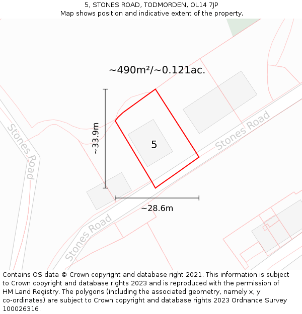 5, STONES ROAD, TODMORDEN, OL14 7JP: Plot and title map