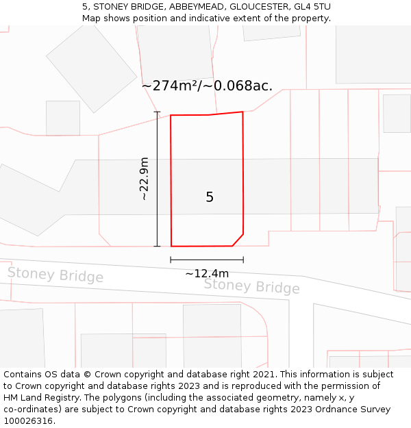 5, STONEY BRIDGE, ABBEYMEAD, GLOUCESTER, GL4 5TU: Plot and title map
