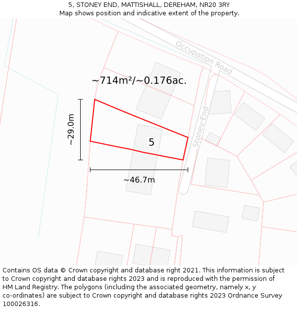 5, STONEY END, MATTISHALL, DEREHAM, NR20 3RY: Plot and title map