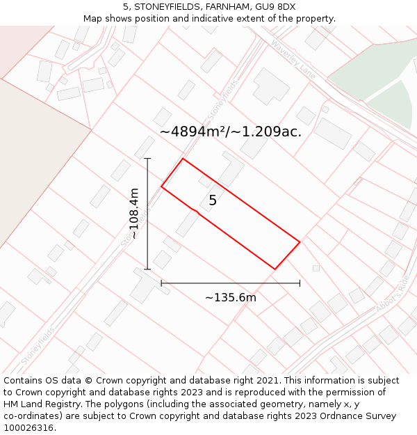 5, STONEYFIELDS, FARNHAM, GU9 8DX: Plot and title map