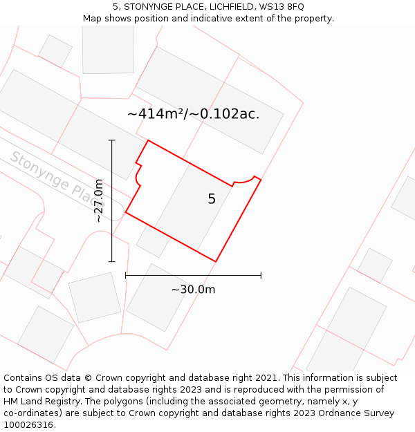 5, STONYNGE PLACE, LICHFIELD, WS13 8FQ: Plot and title map
