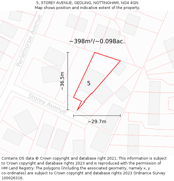 5, STOREY AVENUE, GEDLING, NOTTINGHAM, NG4 4GN: Plot and title map