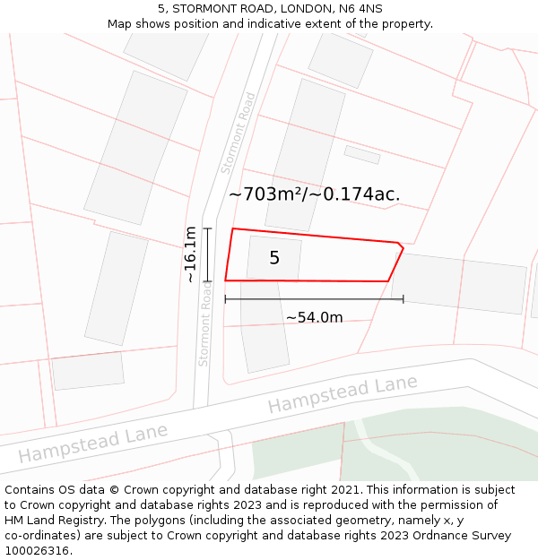 5, STORMONT ROAD, LONDON, N6 4NS: Plot and title map