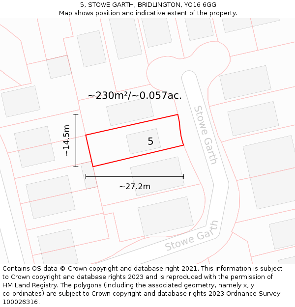 5, STOWE GARTH, BRIDLINGTON, YO16 6GG: Plot and title map