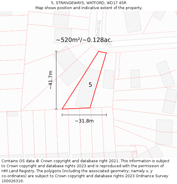 5, STRANGEWAYS, WATFORD, WD17 4SR: Plot and title map