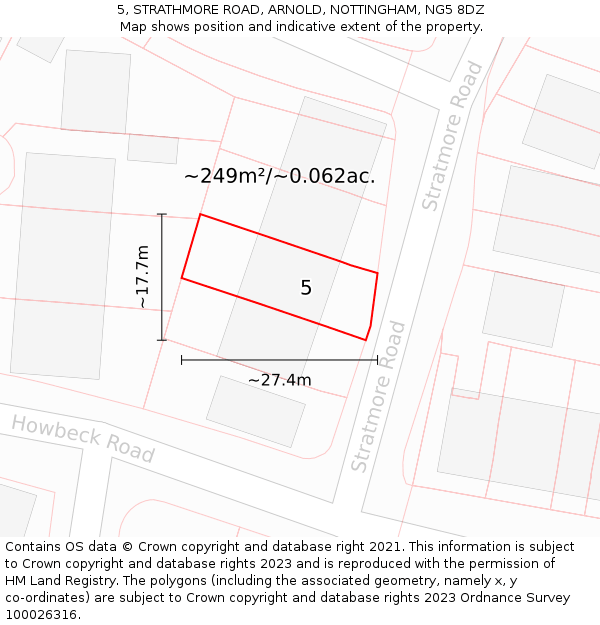 5, STRATHMORE ROAD, ARNOLD, NOTTINGHAM, NG5 8DZ: Plot and title map