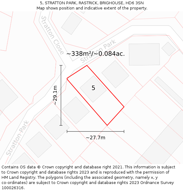 5, STRATTON PARK, RASTRICK, BRIGHOUSE, HD6 3SN: Plot and title map