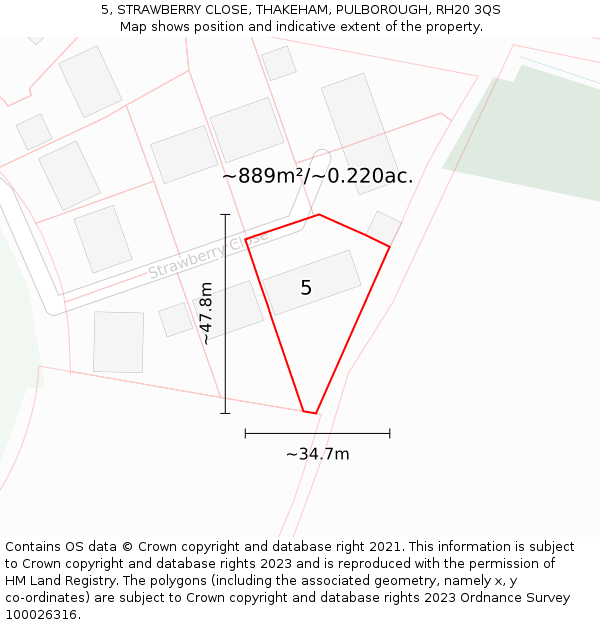 5, STRAWBERRY CLOSE, THAKEHAM, PULBOROUGH, RH20 3QS: Plot and title map