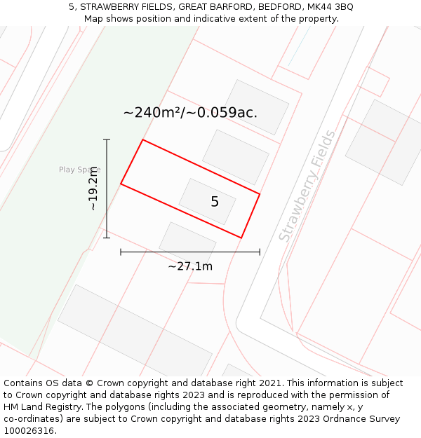 5, STRAWBERRY FIELDS, GREAT BARFORD, BEDFORD, MK44 3BQ: Plot and title map
