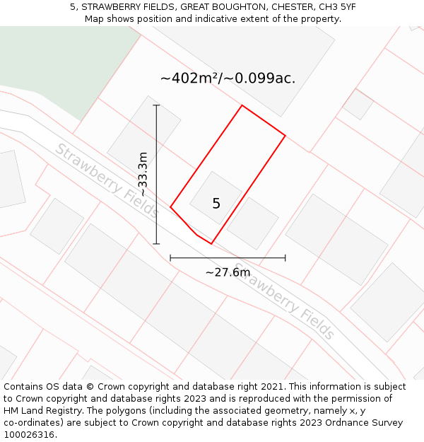 5, STRAWBERRY FIELDS, GREAT BOUGHTON, CHESTER, CH3 5YF: Plot and title map