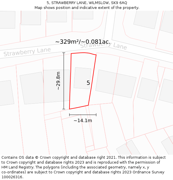 5, STRAWBERRY LANE, WILMSLOW, SK9 6AQ: Plot and title map