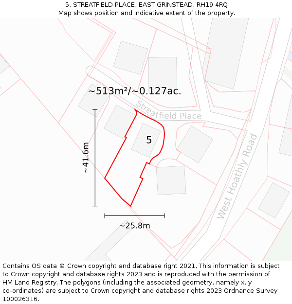 5, STREATFIELD PLACE, EAST GRINSTEAD, RH19 4RQ: Plot and title map