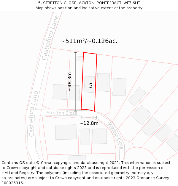 5, STRETTON CLOSE, ACKTON, PONTEFRACT, WF7 6HT: Plot and title map
