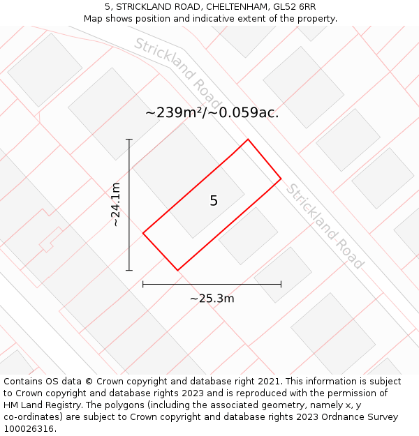 5, STRICKLAND ROAD, CHELTENHAM, GL52 6RR: Plot and title map