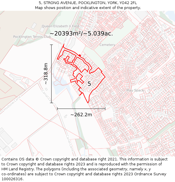 5, STRONG AVENUE, POCKLINGTON, YORK, YO42 2FL: Plot and title map