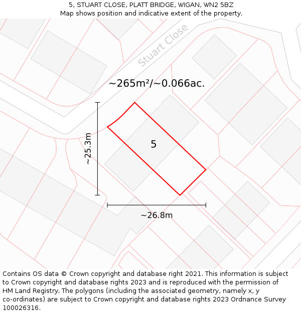 5, STUART CLOSE, PLATT BRIDGE, WIGAN, WN2 5BZ: Plot and title map