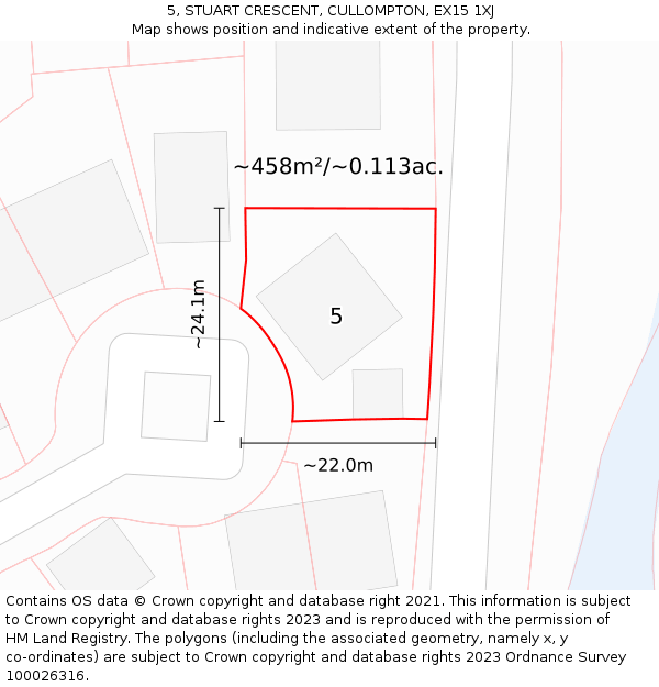 5, STUART CRESCENT, CULLOMPTON, EX15 1XJ: Plot and title map