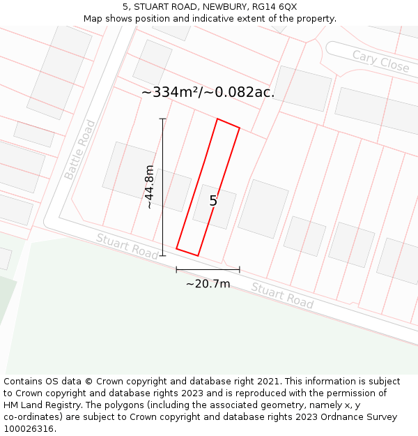 5, STUART ROAD, NEWBURY, RG14 6QX: Plot and title map