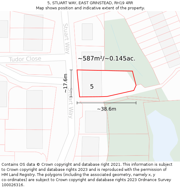 5, STUART WAY, EAST GRINSTEAD, RH19 4RR: Plot and title map