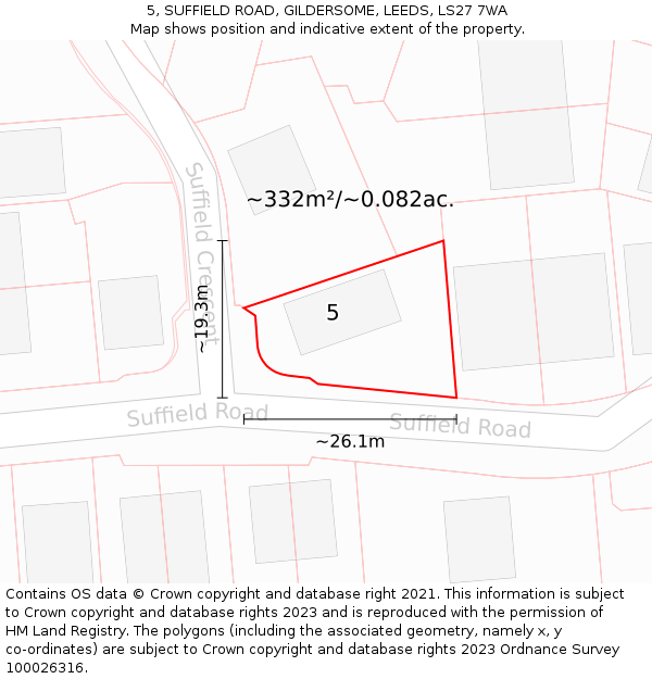 5, SUFFIELD ROAD, GILDERSOME, LEEDS, LS27 7WA: Plot and title map