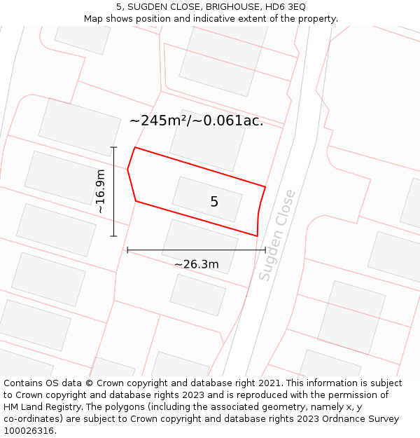 5, SUGDEN CLOSE, BRIGHOUSE, HD6 3EQ: Plot and title map