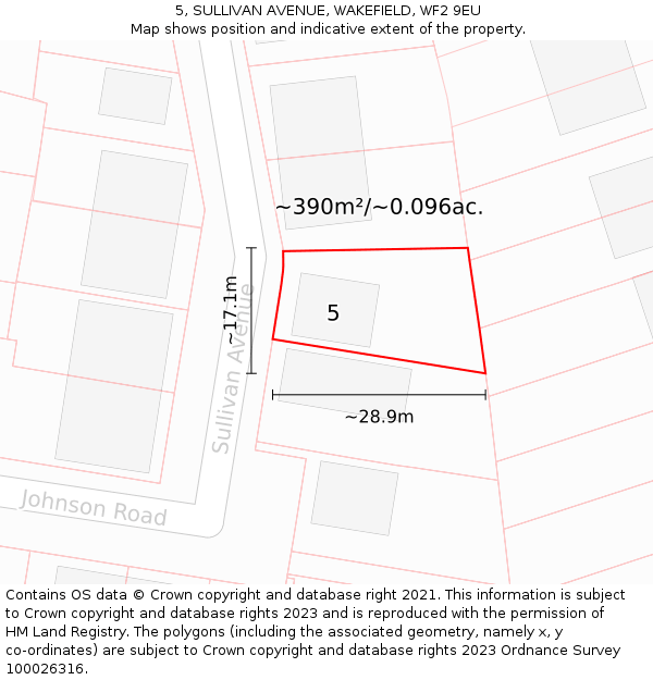 5, SULLIVAN AVENUE, WAKEFIELD, WF2 9EU: Plot and title map