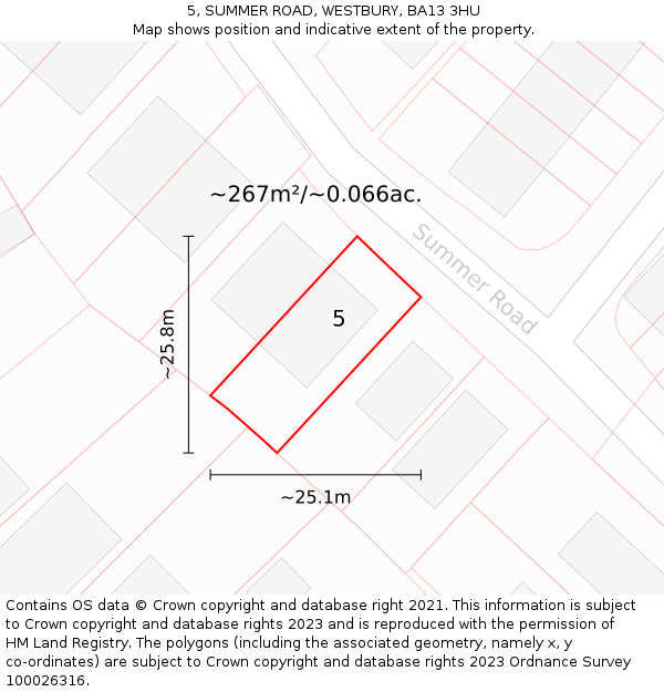 5, SUMMER ROAD, WESTBURY, BA13 3HU: Plot and title map