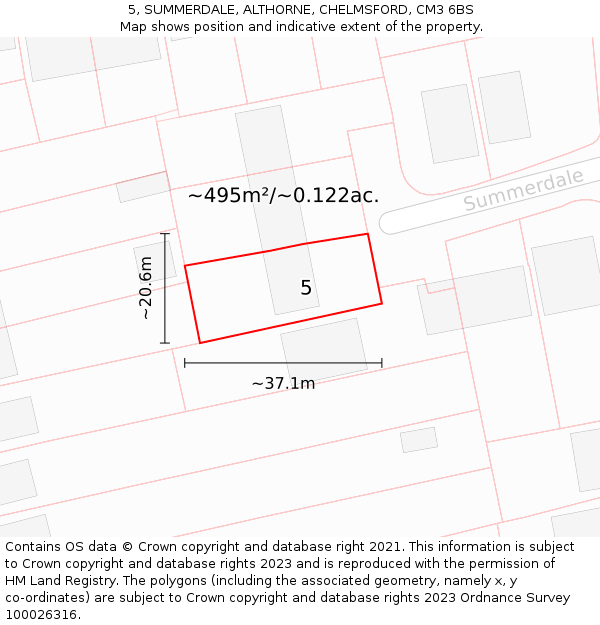 5, SUMMERDALE, ALTHORNE, CHELMSFORD, CM3 6BS: Plot and title map