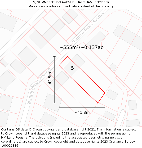 5, SUMMERFIELDS AVENUE, HAILSHAM, BN27 3BP: Plot and title map