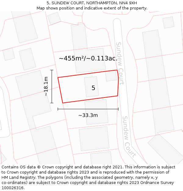 5, SUNDEW COURT, NORTHAMPTON, NN4 9XH: Plot and title map