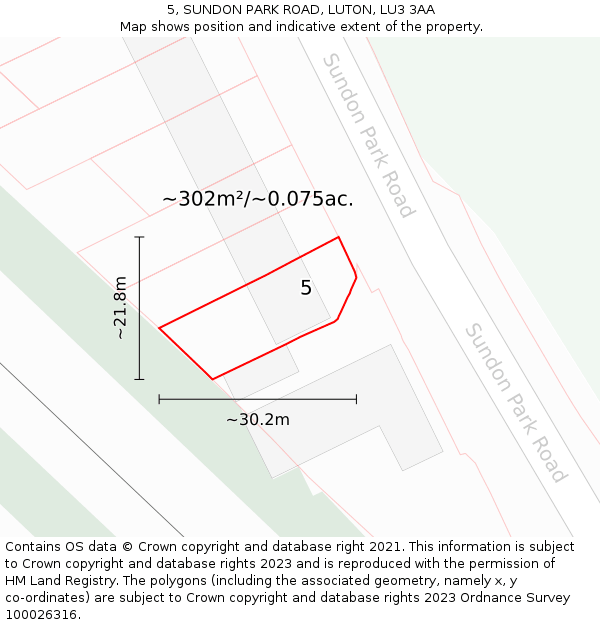 5, SUNDON PARK ROAD, LUTON, LU3 3AA: Plot and title map