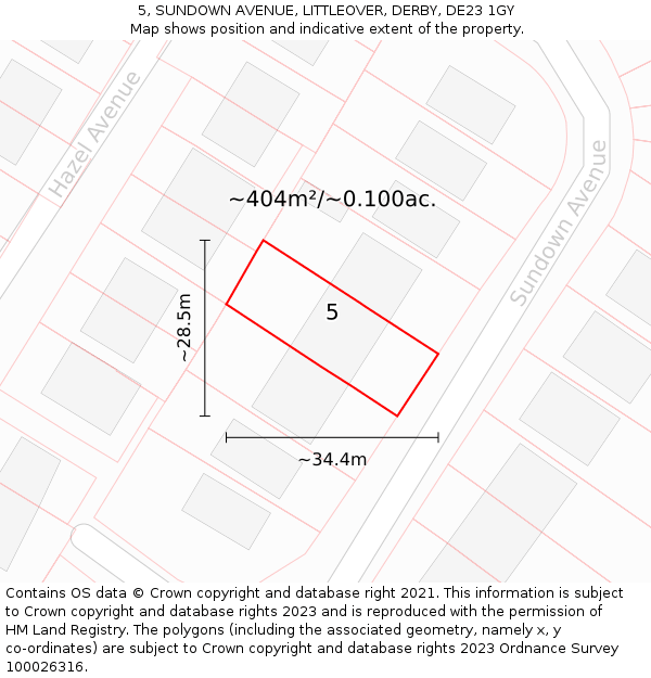 5, SUNDOWN AVENUE, LITTLEOVER, DERBY, DE23 1GY: Plot and title map