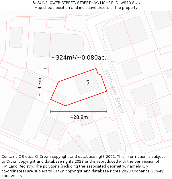 5, SUNFLOWER STREET, STREETHAY, LICHFIELD, WS13 8UU: Plot and title map