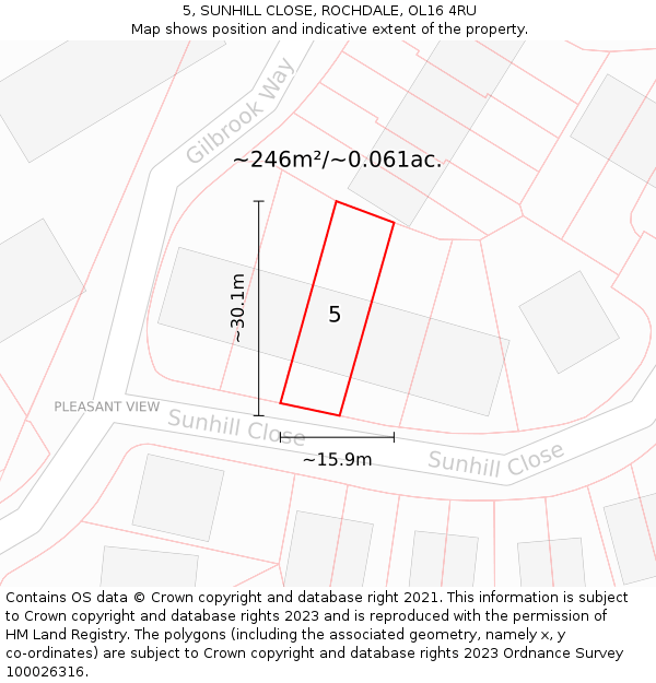 5, SUNHILL CLOSE, ROCHDALE, OL16 4RU: Plot and title map