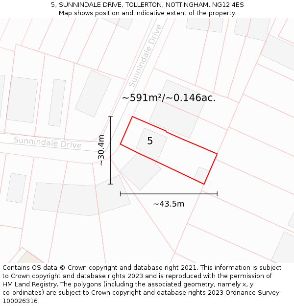 5, SUNNINDALE DRIVE, TOLLERTON, NOTTINGHAM, NG12 4ES: Plot and title map