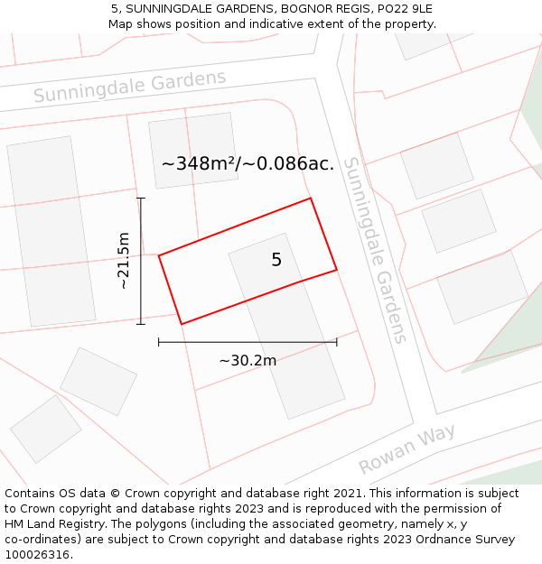 5, SUNNINGDALE GARDENS, BOGNOR REGIS, PO22 9LE: Plot and title map