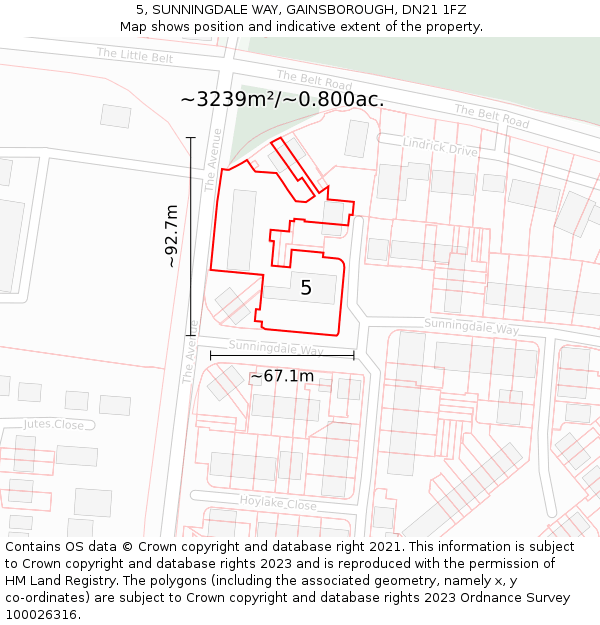 5, SUNNINGDALE WAY, GAINSBOROUGH, DN21 1FZ: Plot and title map