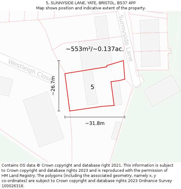 5, SUNNYSIDE LANE, YATE, BRISTOL, BS37 4PP: Plot and title map