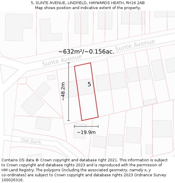 5, SUNTE AVENUE, LINDFIELD, HAYWARDS HEATH, RH16 2AB: Plot and title map