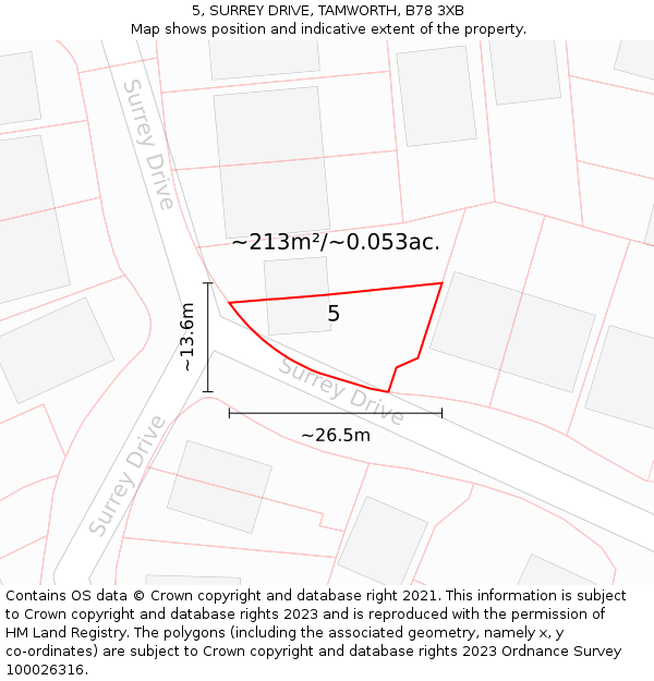 5, SURREY DRIVE, TAMWORTH, B78 3XB: Plot and title map