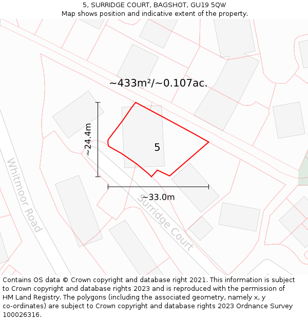 5, SURRIDGE COURT, BAGSHOT, GU19 5QW: Plot and title map