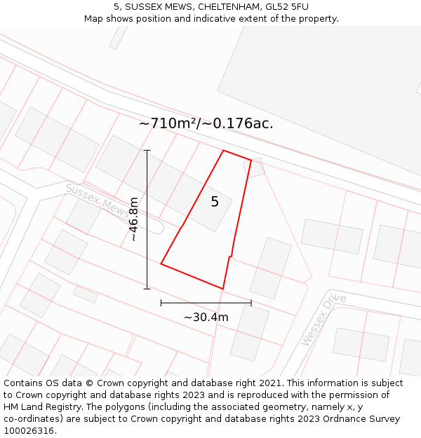 5, SUSSEX MEWS, CHELTENHAM, GL52 5FU: Plot and title map