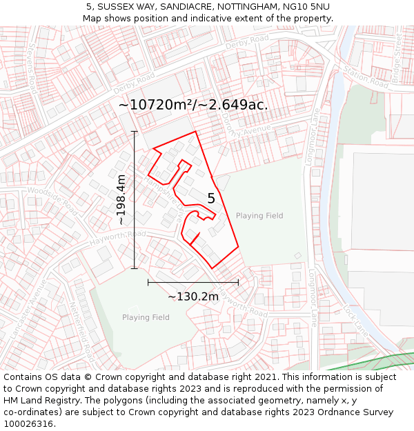 5, SUSSEX WAY, SANDIACRE, NOTTINGHAM, NG10 5NU: Plot and title map